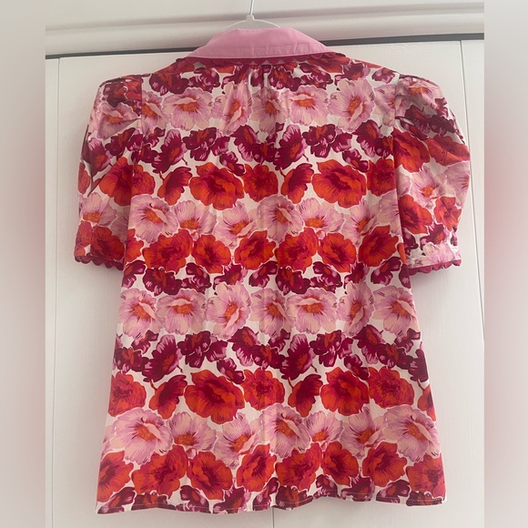 ENTRO Floral Puff Sleeve Blouse / Pink and Red/ Size M - Picture 4 of 8
